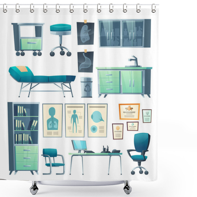 Personality  Clinic Interior Doctor Stuff Isolated Hospital Set Shower Curtains