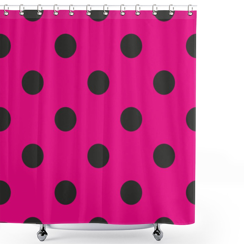 Personality  Seamless Vector Pattern Or Texture With Black Polka Dots On Neon Pink Background Shower Curtains