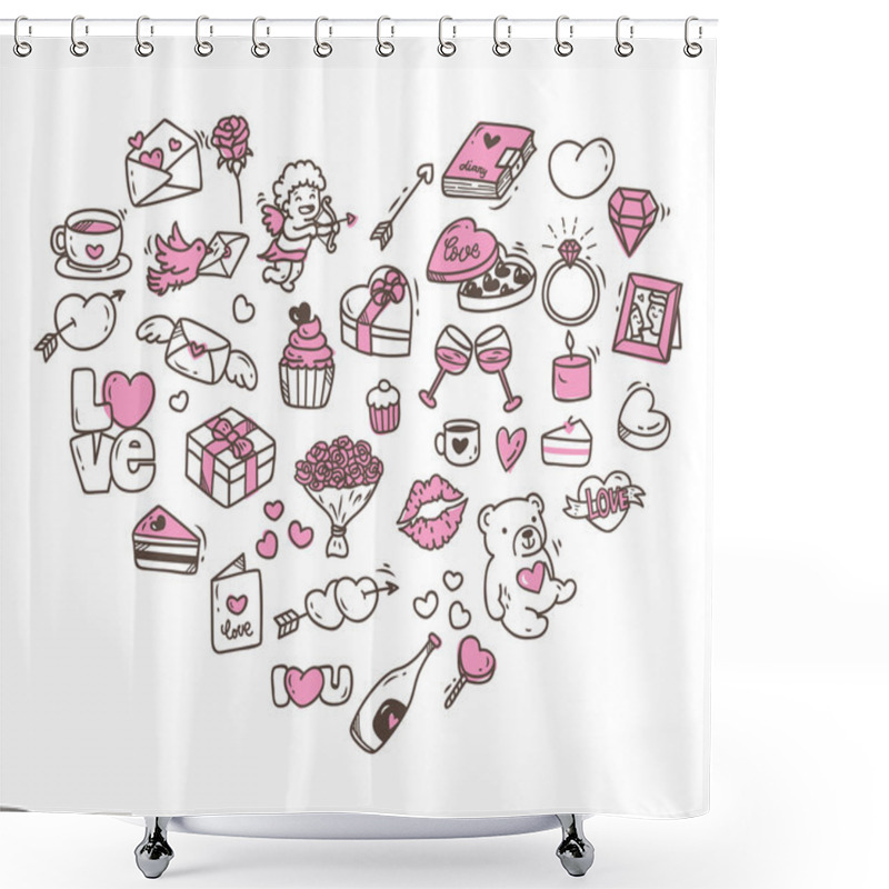 Personality  Set Of Valentine Icon Doodle  Shower Curtains