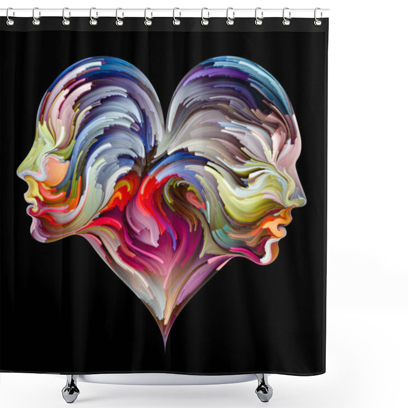 Personality  Emotional Palette Series. Waiting For Broken Heart. Abstract Painting Of Vibrant Colors In Fusion Of Male, Female Silhouettes On Subject Of Love, Relationships And Romance. Shower Curtains