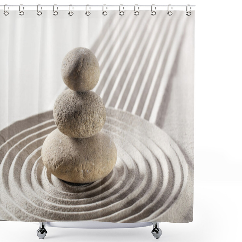 Personality  Balanced Pebbles In Sand For Meditation And Contemplation Shower Curtains