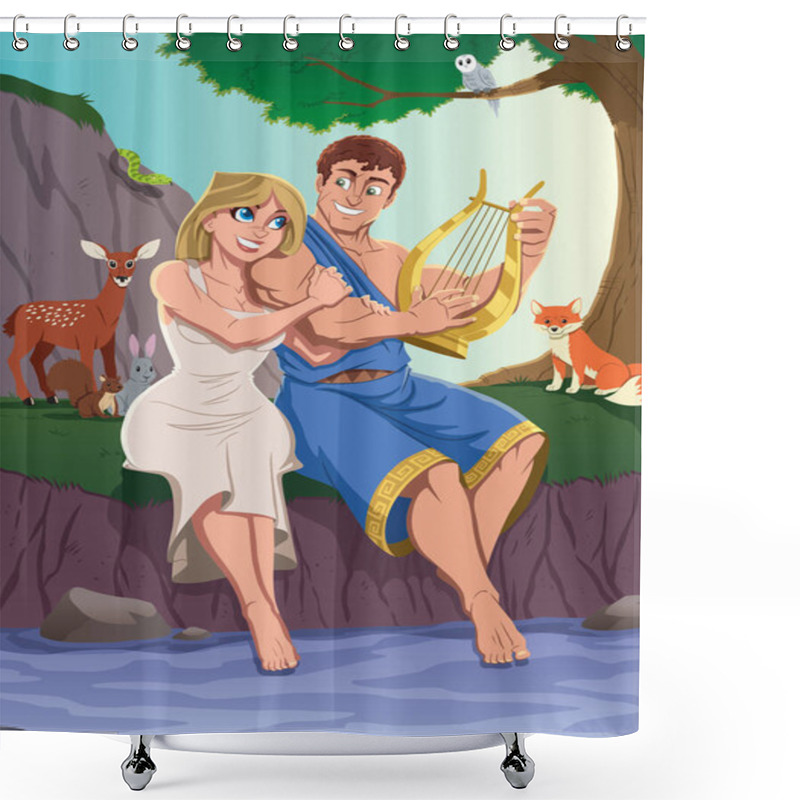 Personality  Orpheus, Singing And Playing The Lyre To His Beloved Eurydice, While Surrounded By Wild Animals Ho Came To Listen To His Song. Shower Curtains