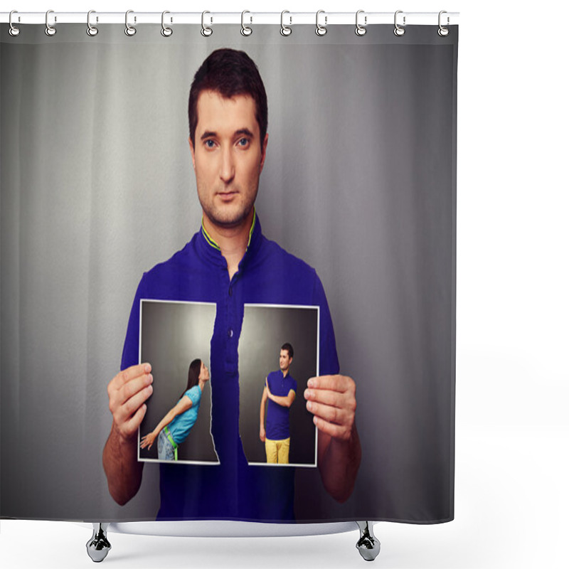 Personality  Man Tearing The Photo Of Couple Shower Curtains