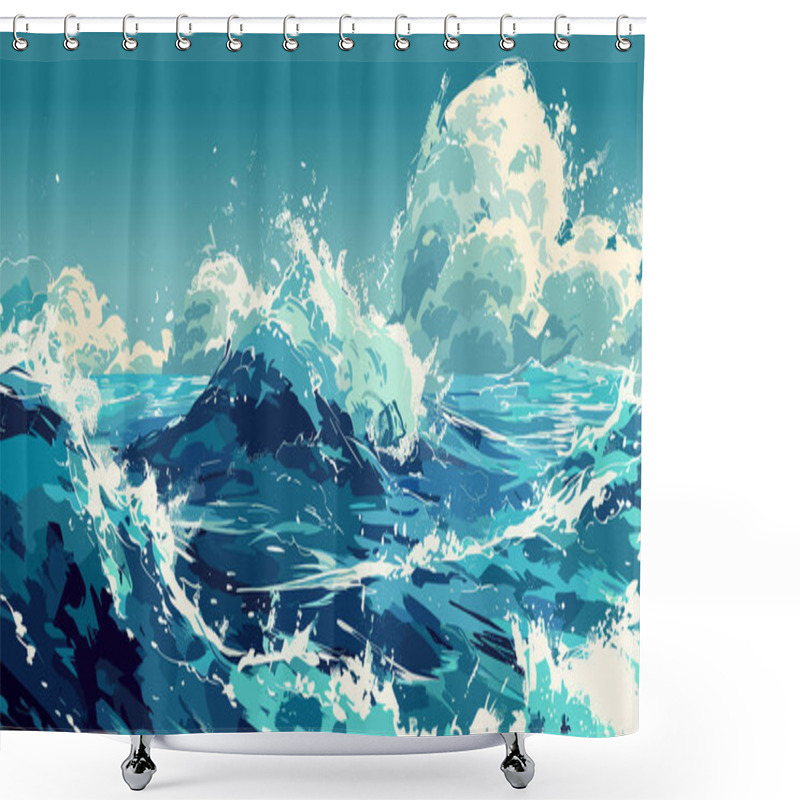 Personality  Ocean Sea Storm Surface. Vector Illustration, Seascape Or Waterscape Shower Curtains