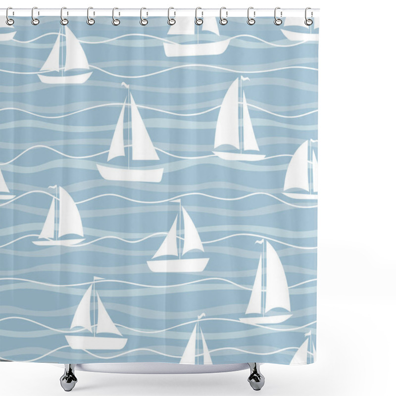 Personality  Fabric Textile Print Template. Sailboats On The Waves. Shower Curtains