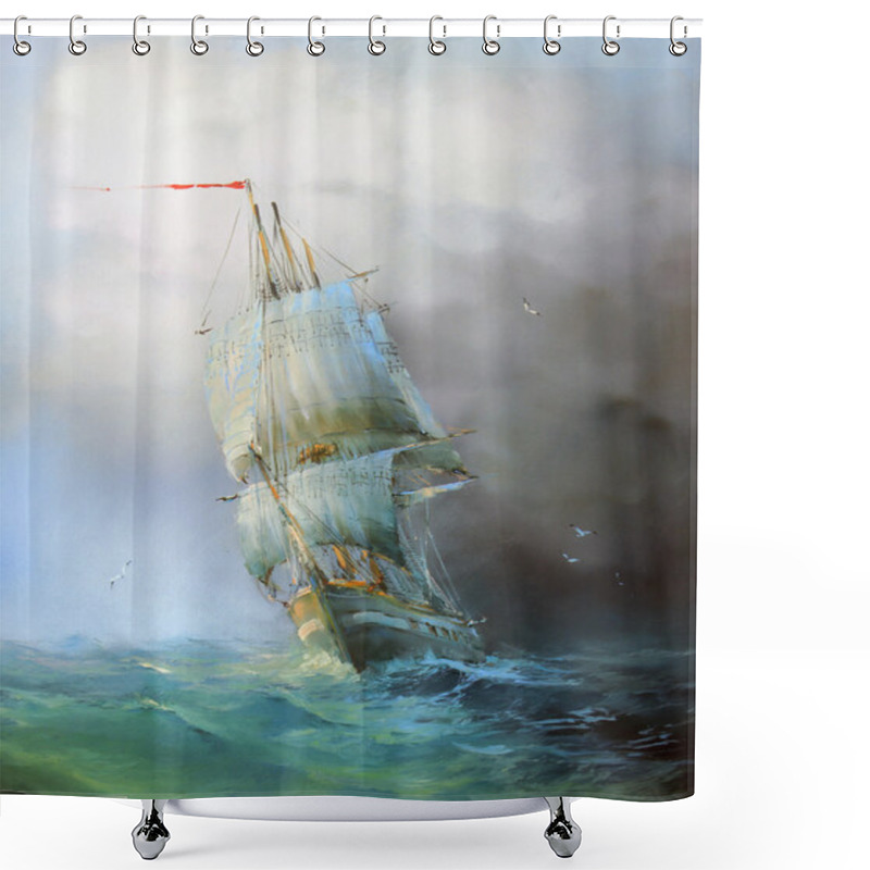 Personality  Sailboat. Sea Painting. Shower Curtains