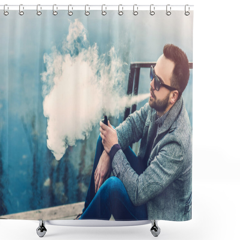 Personality  Man With Beard  Vaping Outdoor Shower Curtains