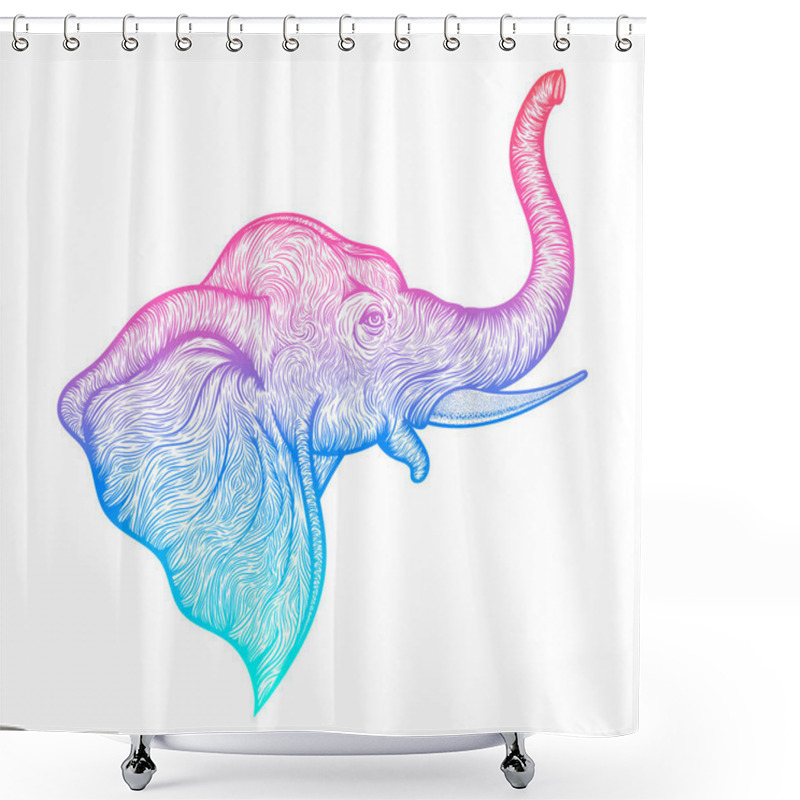 Personality  Head Of A Elephant In Profile Line Art Boho Design. Illustration Of Indian God Ganesha. Vector Shower Curtains