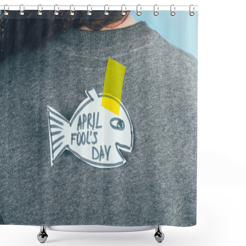 Personality  Back View Of Woman With Hand Drawn Fish On Back, April Fools Day Concept Shower Curtains