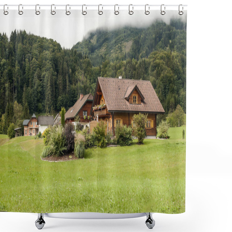 Personality  Rural Village In The Austrian Alps On A Cloudy Day Shower Curtains