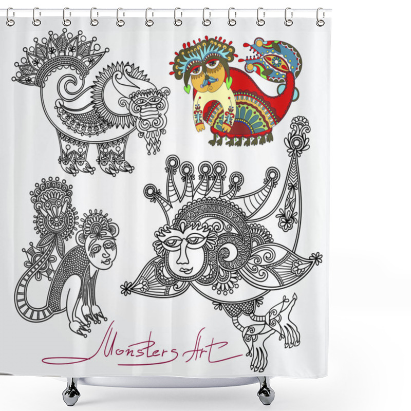 Personality  Ornate Doodle Fantasy Monster Personage Shower Curtains