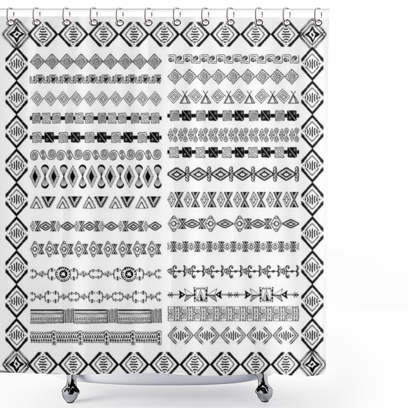 Personality  Set Of Borders In Ethnic Tribal Style. 30 Pattern Brushes Inside Shower Curtains