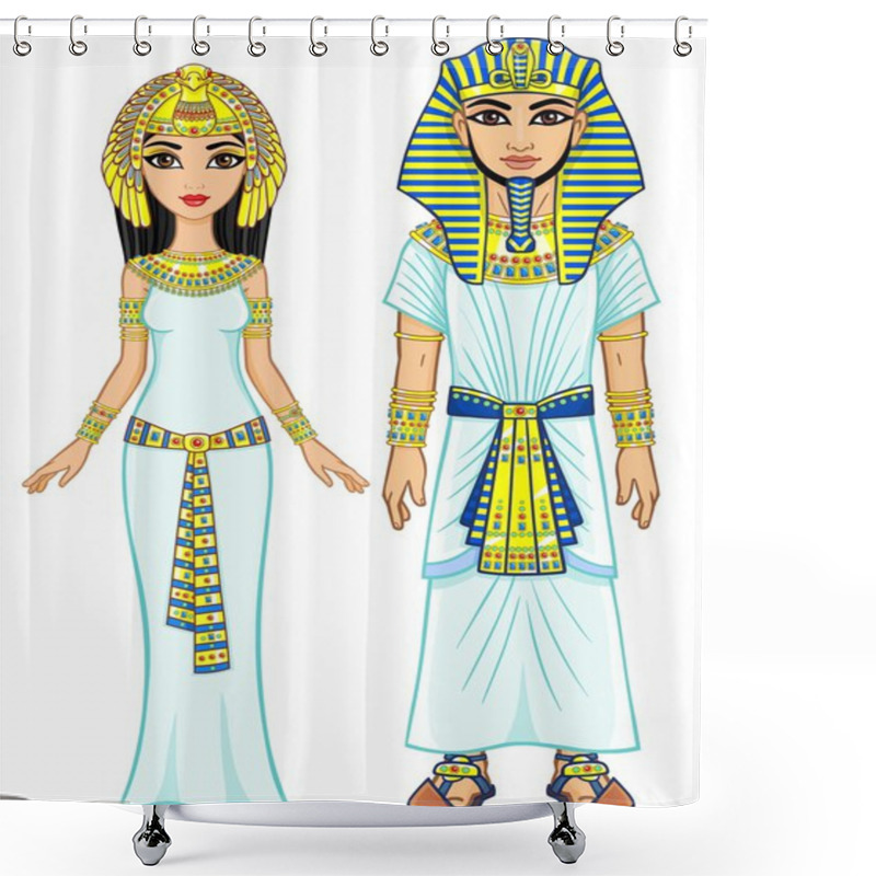 Personality  Animation Egyptian Imperial Family In Ancient Clothes. Full Growth. Isolated On A White Background. Shower Curtains