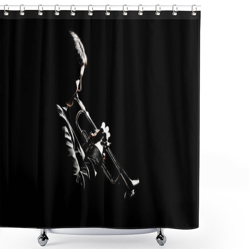 Personality  Trumpet Player Playing Jazz Musician. Woman Playing Trumpet Brass Instrument Isolated Shower Curtains