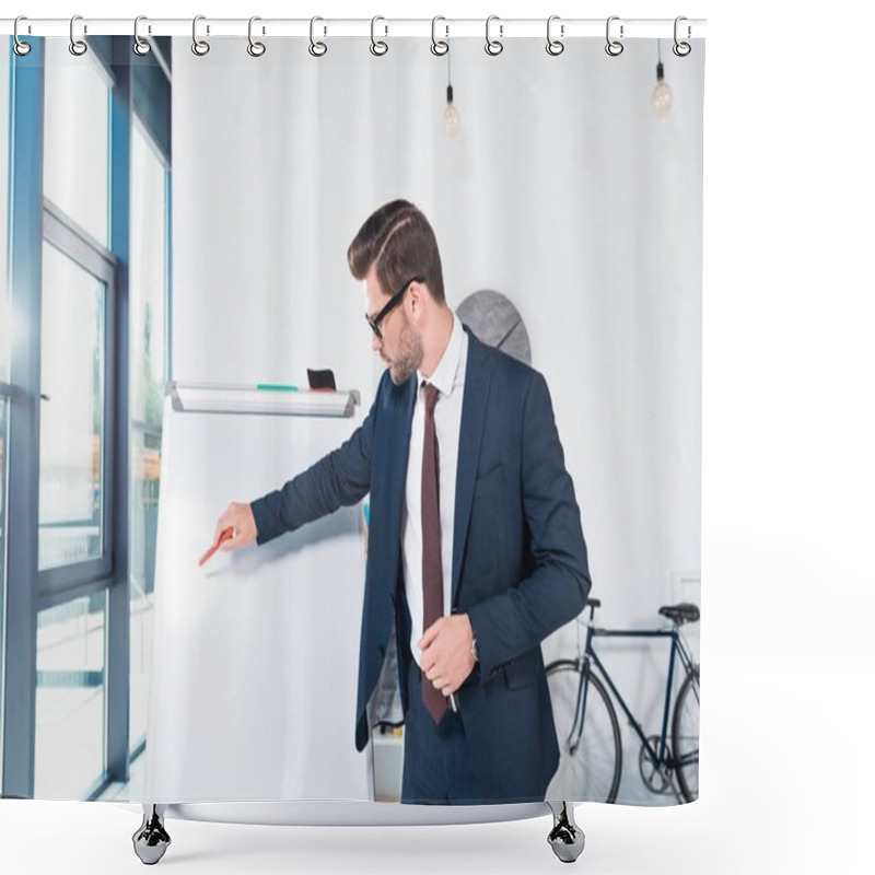 Personality  Businessman Pointing At Whiteboard  Shower Curtains