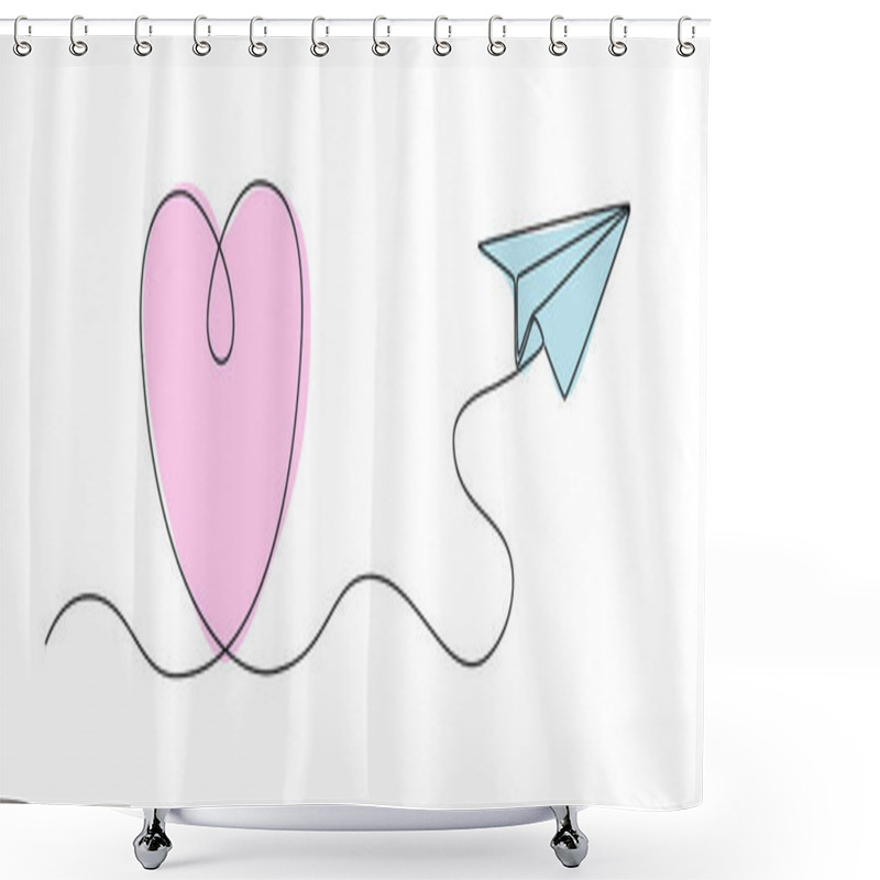 Personality  Single Line Drawing Of Paper Plane With Heart Shaped Flight Path, Line Art Vector Illustration Shower Curtains