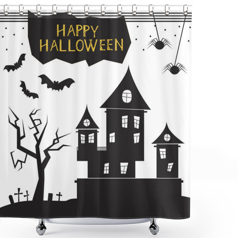 Personality  Happy Halloween With Castle, Tree And Cemetery Card Shower Curtains