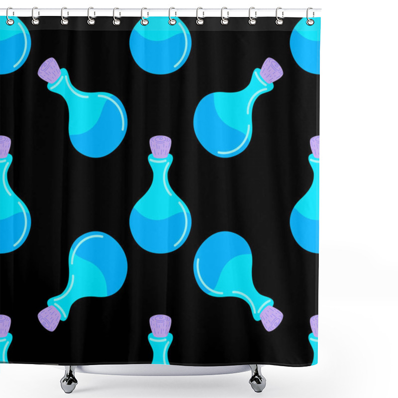 Personality  Seamless Pattern With Potion Bottle.The Concept Of Halloween, Witchcraft. Design Of Banners, Wrapping Paper, Packaging Shower Curtains