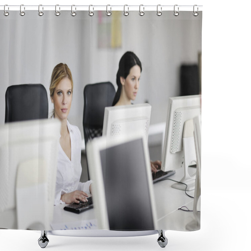 Personality  Business Group Working In Customer And Help Desk Office Shower Curtains