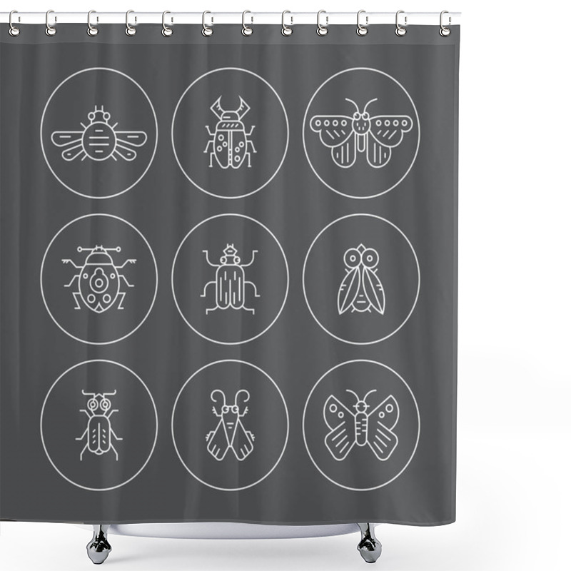 Personality  Set Of Bug Line  Icons Shower Curtains