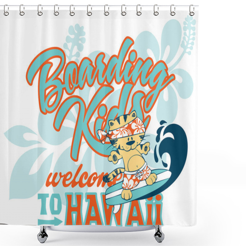 Personality  Cute Kitten Surfing Hawaii Shower Curtains