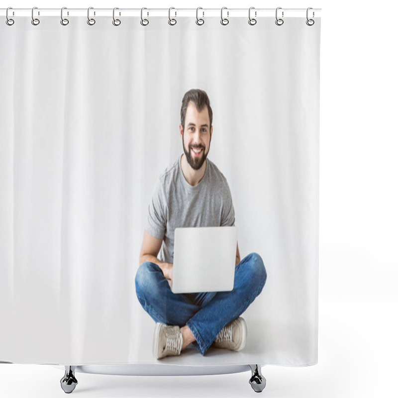 Personality  Man Using Laptop Shower Curtains