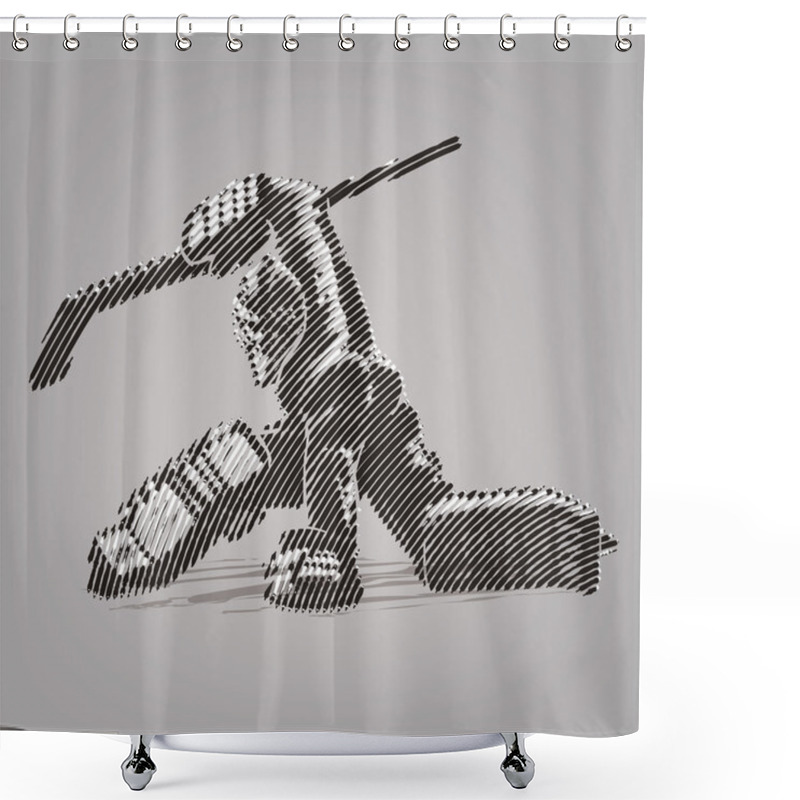 Personality  Hockey Goaltender. Vector Artwork In The Style Of Ink Drawing Shower Curtains