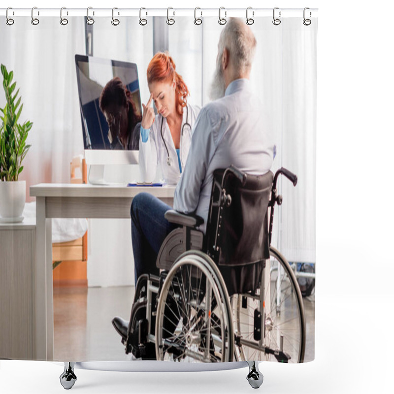 Personality  Doctor And Patient In Wheelchair Shower Curtains