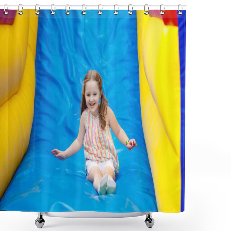 Personality  Child Jumping On Playground Trampoline. Kids Jump. Shower Curtains