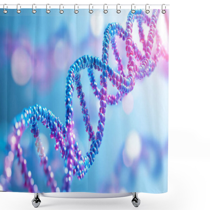 Personality  Close-up Of A Glowing DNA Strand In Blue And Pink Hues, Representing Cutting-edge Genetic Research And Molecular Biology. Shower Curtains