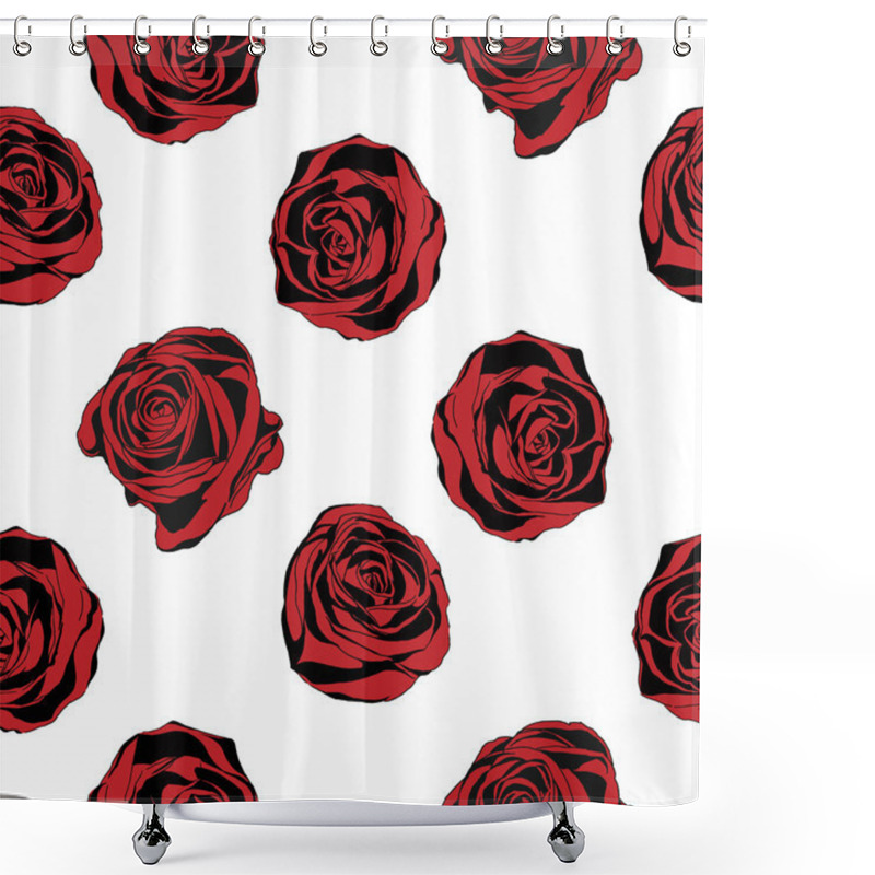 Personality  Seamless Background With Red Roses. Vector Illustration. Shower Curtains