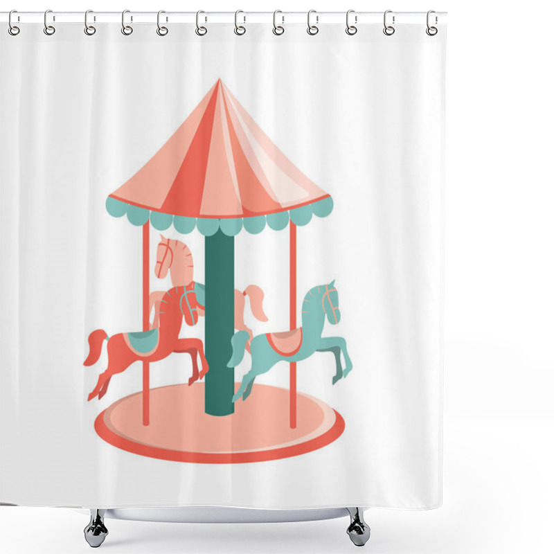 Personality  Cartoon Carousel With Horses Icon. Isolated Vector Illustration. Shower Curtains