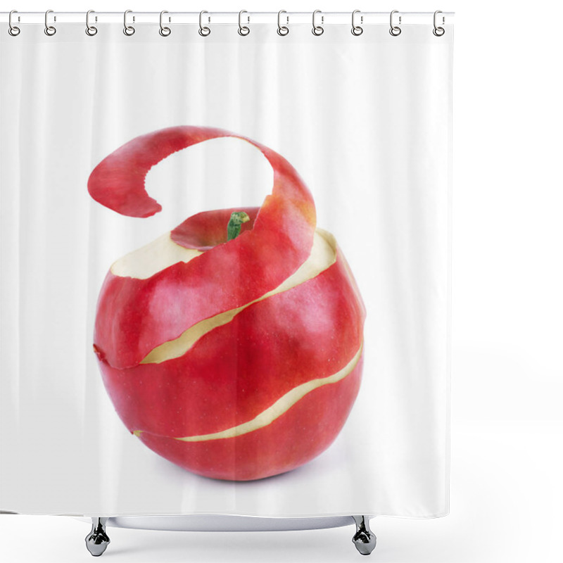 Personality  Closeup Of Twisted Peel Of Red Apple Isolated On White Backgroun Shower Curtains