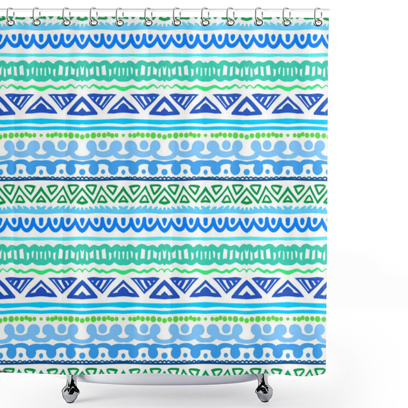 Personality  Aztec Striped Ethnic Pattern In Blue And Green Shower Curtains