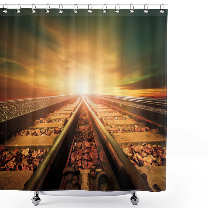 Personality  Junction Of Railways Track In Trains Station Agains Beautiful Li Shower Curtains