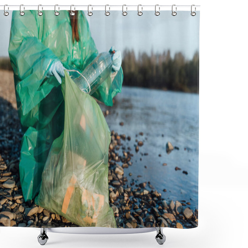 Personality  Volunteer Female Cleaning Garbage Near River  Shower Curtains