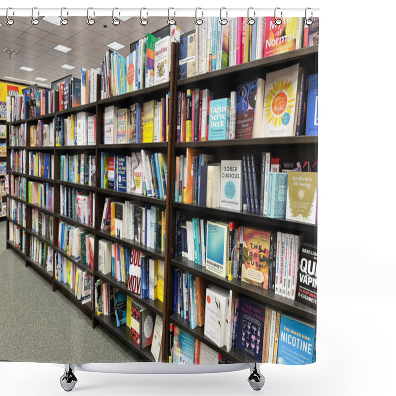 Personality  Troy, Michigan, USA - Sep 28, 2024 : Wide Selection Of Books On The Bookshelves For Sale At Barnes And Noble Booksellers Shop. Shower Curtains