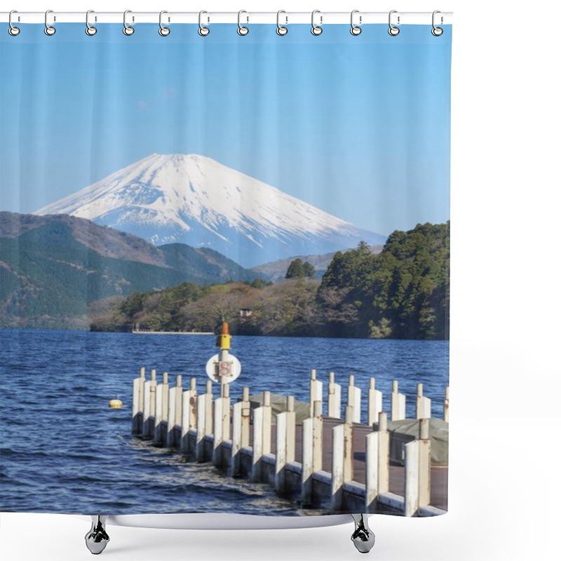 Personality  Beautiful Lake Ashi And Mt. Fuji In Autumn Season Shower Curtains