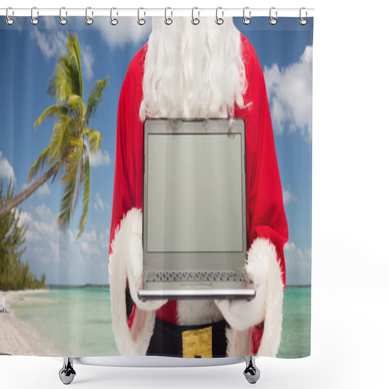 Personality  Close Up Of Santa Claus With Laptop Shower Curtains