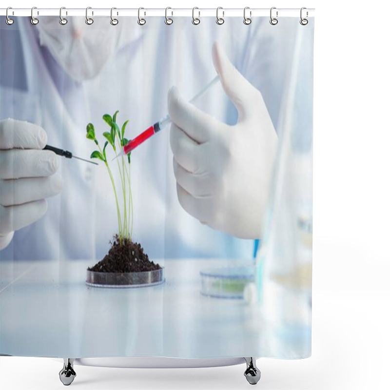 Personality  Biotechnology Concept With Scientist In Lab Shower Curtains