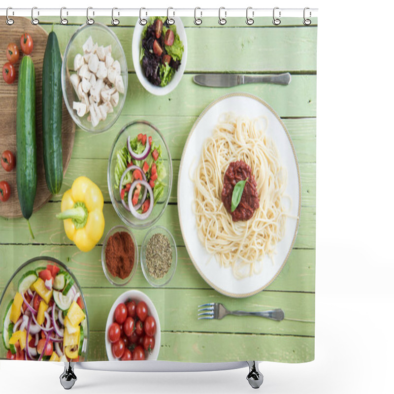 Personality  Spaghetti And Fresh Vegetables  Shower Curtains