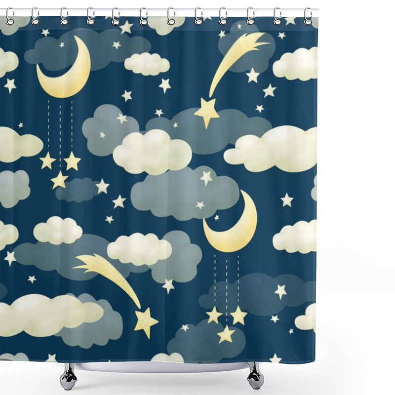 Personality  Seamless Pattern Clouds Night Blue Sky. Wallpapers For Baby Playroom Or Nursery Shower Curtains