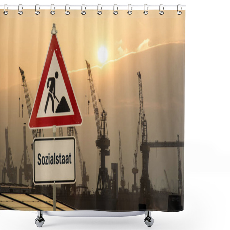 Personality  An Image With A Signpost In German Pointing In The Direction Of The Welfare State. Shower Curtains