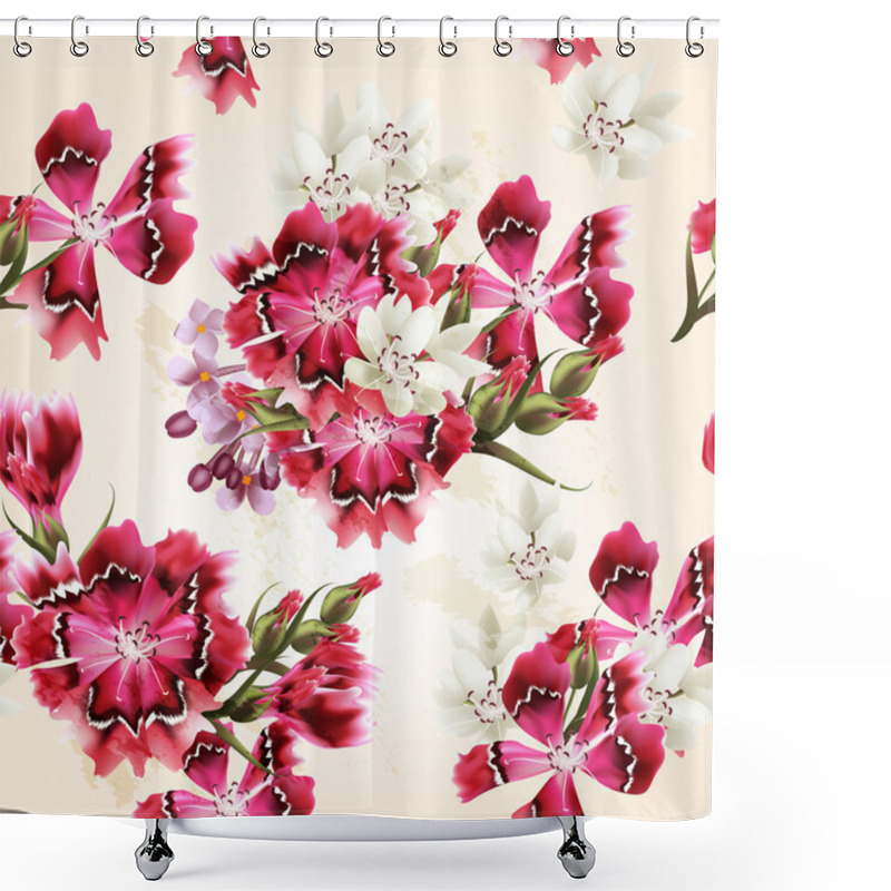 Personality  Vector Seamless Wallpaper With Pink Flowers Shower Curtains