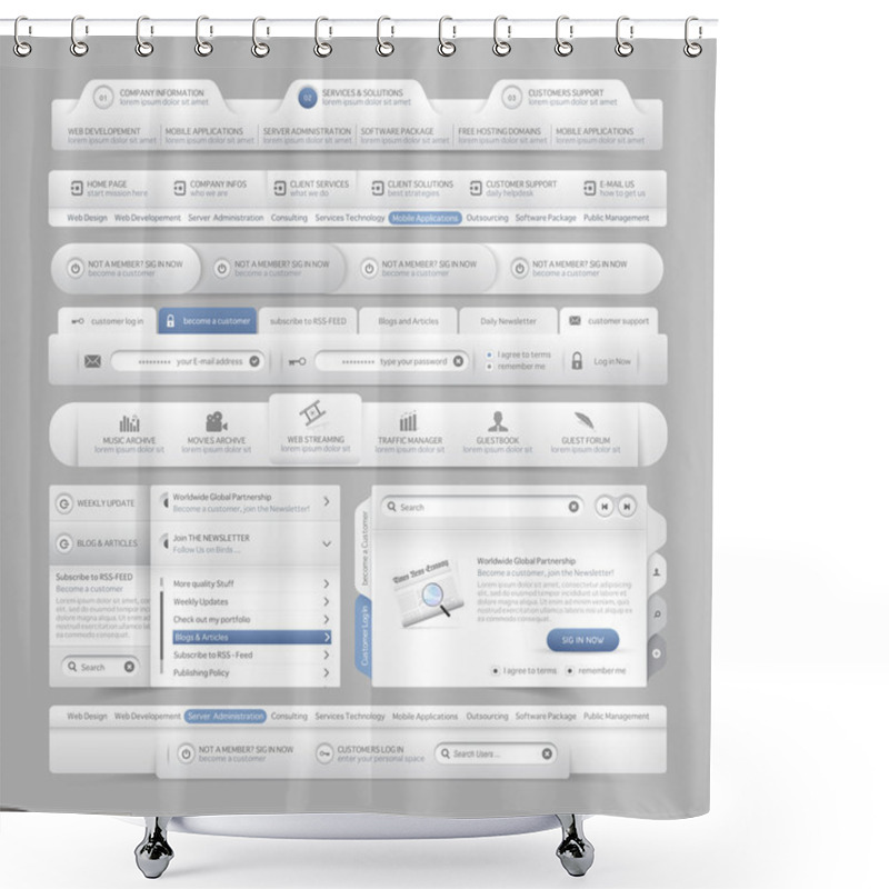 Personality  Web Site Design Menu Navigation Elements With Icons Set:Navigation Menu Bars Shower Curtains
