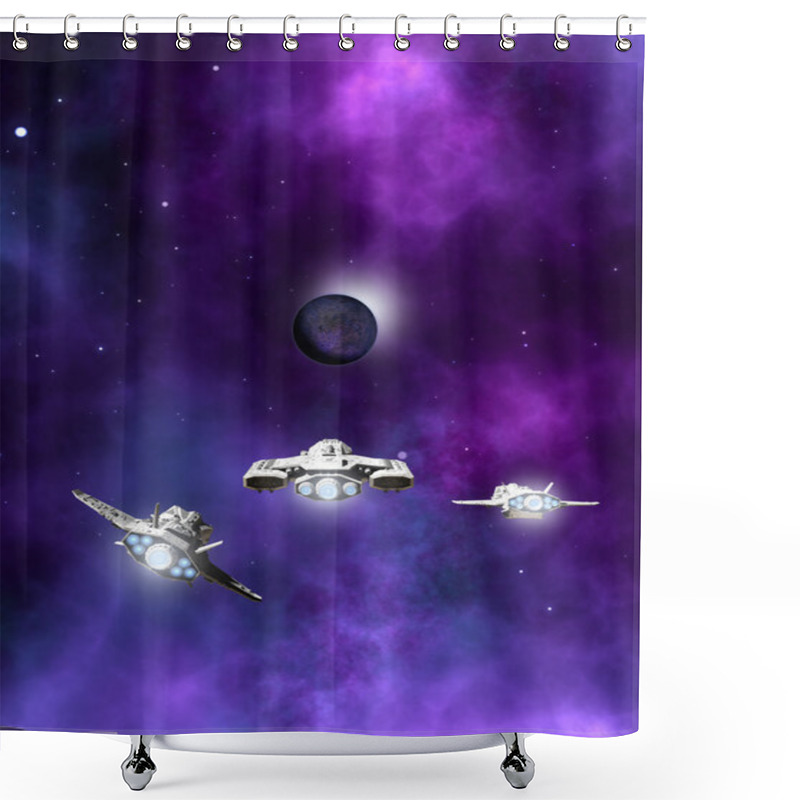 Personality  Fleet Of Spaceships Approaching A Planetary Nebula Shower Curtains