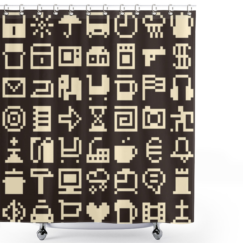 Personality  Set Of Pixel Objects. Seamless Background Shower Curtains