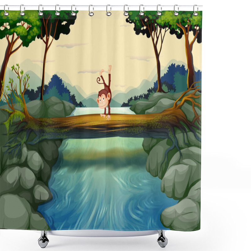 Personality  A Monkey Above The Trunk At The River Shower Curtains