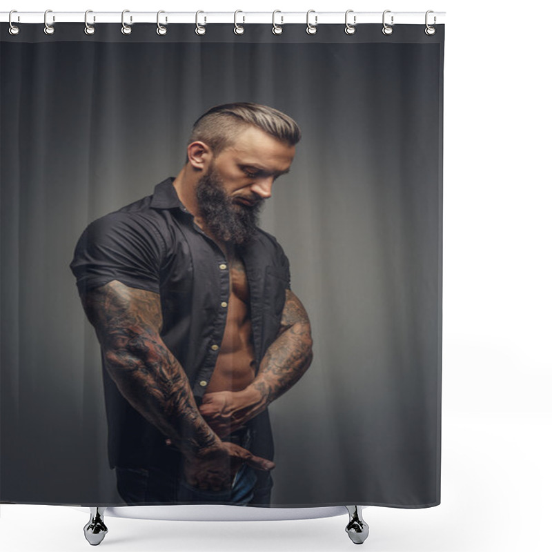 Personality  Tattooed Male In Black Shirt Shower Curtains