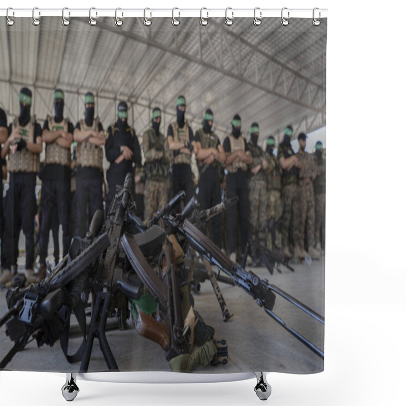 Personality  Hamas Holds Military Parade To Remember Israel's 2014 Offensive. July 20, 2022, Gaza  Strip, Palestine: Brigadiers From Al-Qassam, The Military Wing Of The Islamic Resistance Movement Hamas Shower Curtains